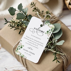 Greenery Leaves Wedding Welcome Tags Template, Printable Wedding Welcome Favor Gift Tag Templates, Hotel Welcome Bag Tag
