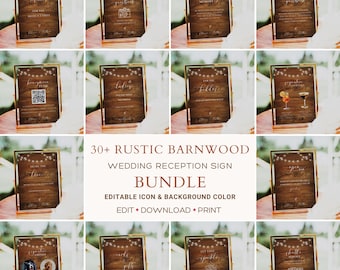 RUSTIC Wood Wedding Reception Signs BUNDLE Templates, Printable Wedding Signs, 30+ Rustic Barn Wood String Lights Wedding Signs Template