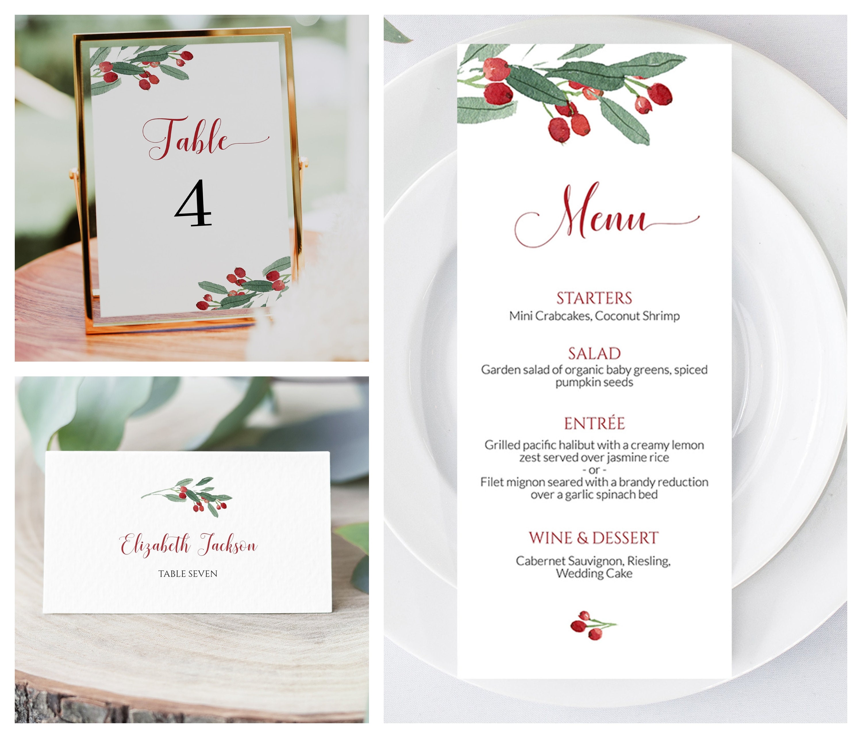 Weihnachten 2022 Menü Weihnachten Heilige Beeren Menü Vorlage druckbare Weihnachten Etsy