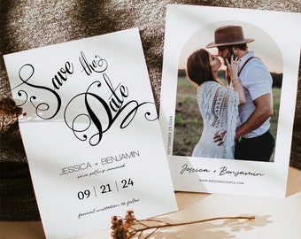 Whimsical ARCH FRAME Photo Save the Date Template, Double-Sided Save our Date Template with Photo, Electronic Photo Save the Date Card