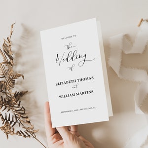 Minimalist Wedding Program Template - Foldable Modern Script with Timeline & Icons, Printable Ceremony Brochure, Unique Wedding Planner Gift
