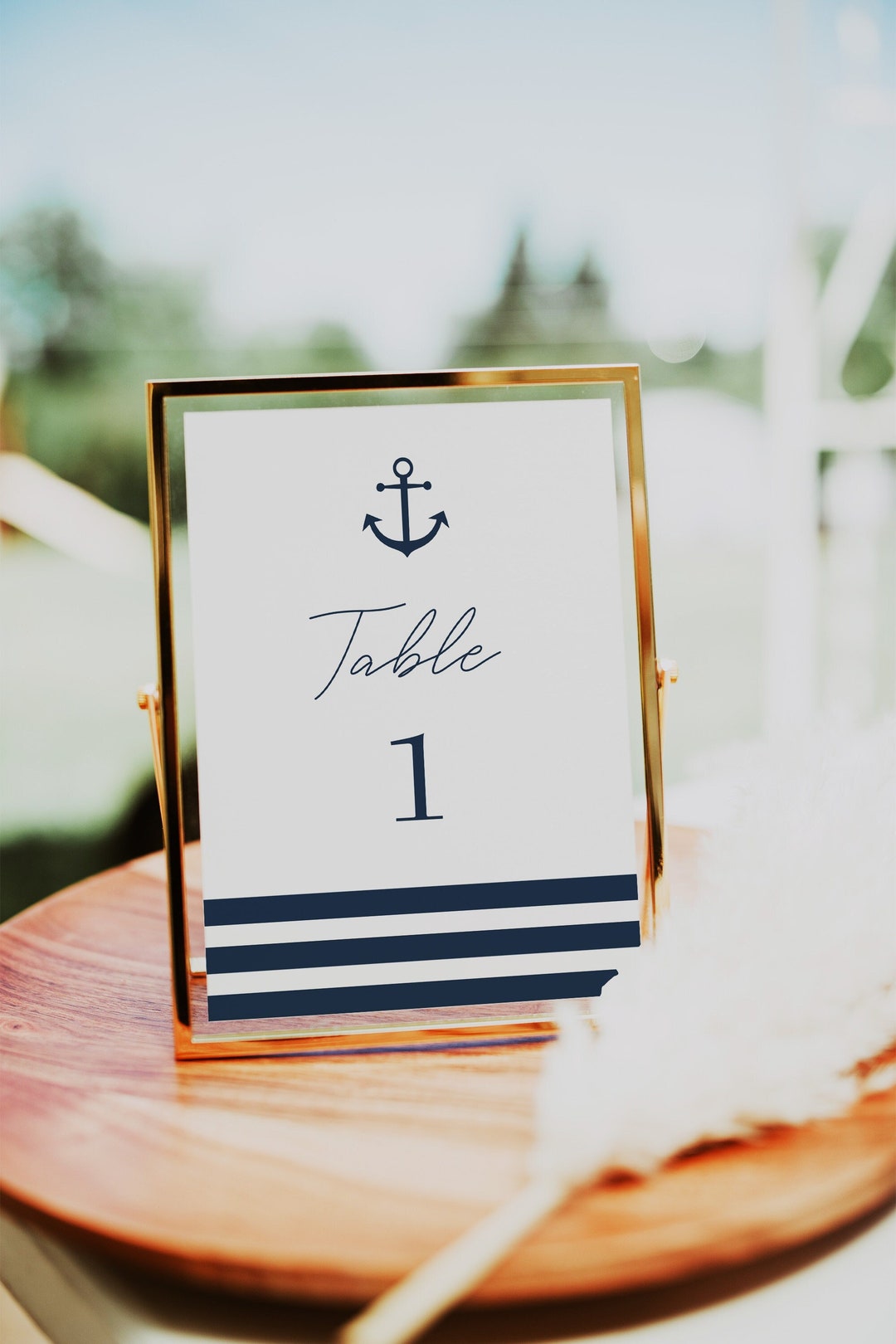 NAUTICAL Table Numbers Template, Printable Nautical Anchor &amp; Stripes Wedding Table Numbers Card ...