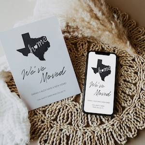 We&#39;ve Moved Announcement for a Texas, Chalkboard State Map, New Home Invitation Template, Change Of Address, You&#39;re Invited! We&#39;ve Moved!