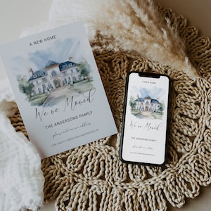 Watercolor House Ci siamo trasferiti Annuncio per una nuova casa Modello stampabile per biglietto di auguri, Cambio indirizzo, Nuovo indirizzo Biglietto di auguri per trasloco, Appena traslocato