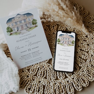 Watercolor Venue Wedding Rehearsal Dinner Invitation Template, Personalized Watercolor Venue Wedding Rehearsal Dinner Invites
