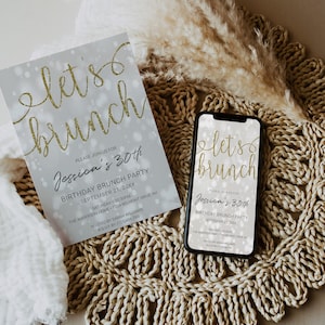 Gold Glitter Let&#39;s Brunch Party Adult Birthday Invitation Template, Let&#39;s Brunch! You&#39;re Invited to the Best Brunch Party Ever!