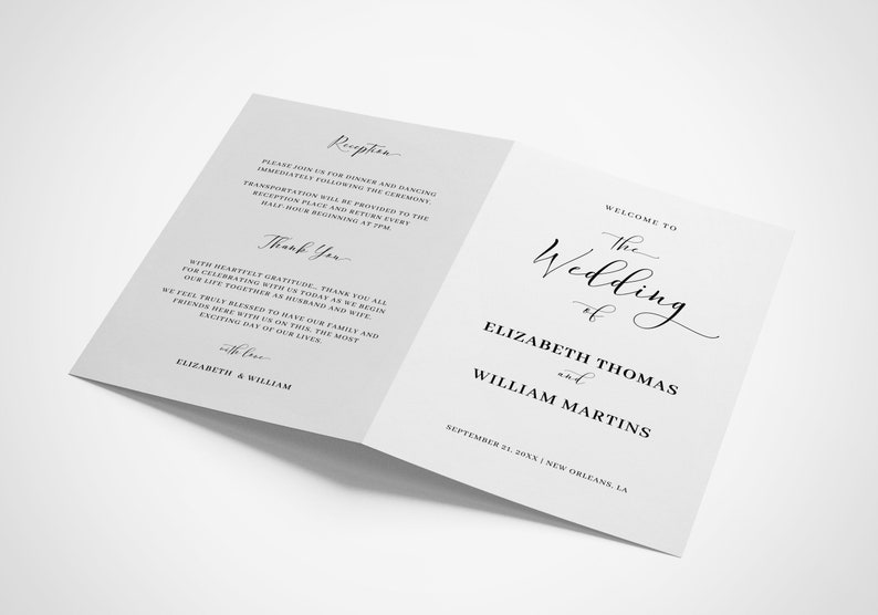 Chic Script Wedding Program & Timeline - Customizable Icons, DIY Printable Foldable Brochure, Minimalist Design, Ideal Engagement Gift