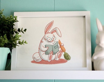Reading Animals 8" x 10" Art Print Series | Cute Animal Home Decor | Art Print for the Kid's Room or Nursery