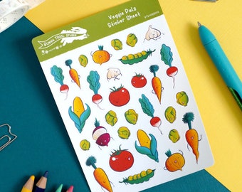 Feuille d'autocollants Veggie Pals | Feuille d'autocollants découpés par baiser | Autocollants mignons pour carnet ou journal