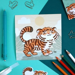 Happy Tiger Theme Pack Cute Tiger Art Print, Mini Bookmark and Sticker Set image 2