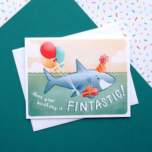 Fintastic Birthday Greeting Card Cute Shark Birthday Card Envelope and Seal Included image 5