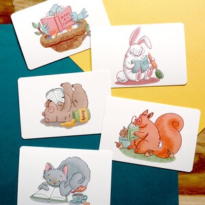 Set of 5 Adorable Animal Postcards 4 x 6 Postcards Perfect for Snail Mail Cute Animals Reading Postcard Set image 2