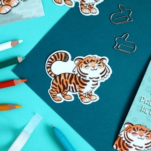 Happy Tiger Theme Pack Cute Tiger Art Print, Mini Bookmark and Sticker Set image 4