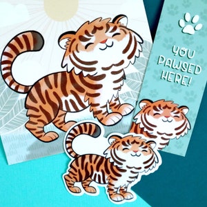 Happy Tiger Theme Pack Cute Tiger Art Print, Mini Bookmark and Sticker Set image 6