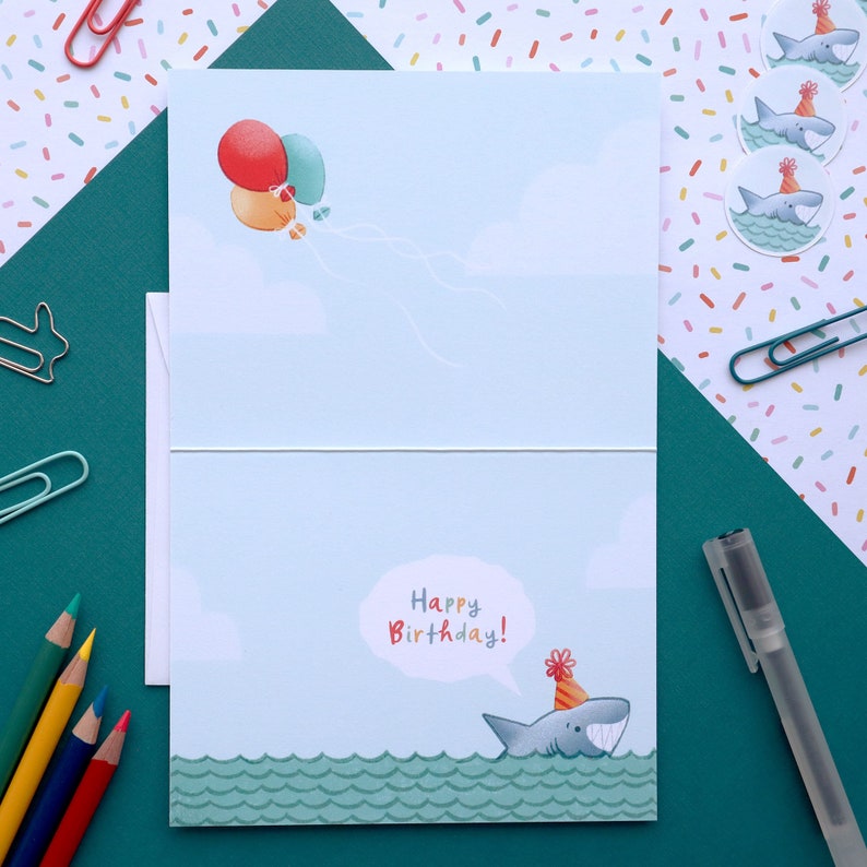 Fintastic Birthday Greeting Card Cute Shark Birthday Card Envelope and Seal Included image 2