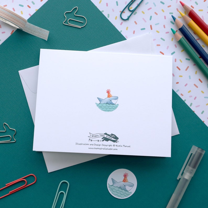 Fintastic Birthday Greeting Card Cute Shark Birthday Card Envelope and Seal Included image 3