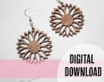 Boucle d'oreille florale printemps tournesol prête pour le laser SVG Téléchargement instantané bois boucle d'oreille SVG, boucles d'oreilles tournesol