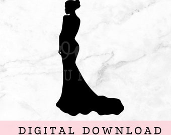 Wedding Bride Silhouette SVG Instant Digital Download, Beautiful Bride SVG, Wedding Day SVG