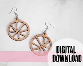 Pendientes colgantes de contorno de baloncesto Láser listo SVG Descarga instantánea, Pendientes de madera SVG, Pendientes deportivos