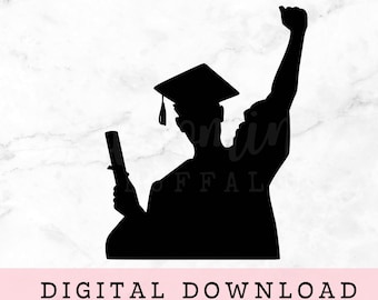 College Grad Silhouette Svg, Grad Party Svg, High School Graduation Svg, Graduate Svg, Grad With Diploma Svg, Digital Download