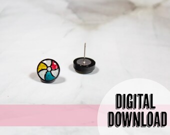 Cute Beachy Colorful Beach Ball Stud Earring Laser Ready SVG Instant Download