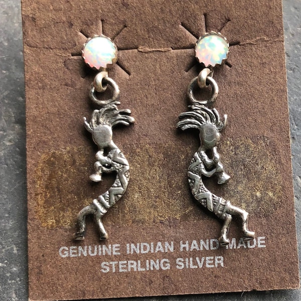 Kokopelli Sterling Silver Opal Earrings - Vintage