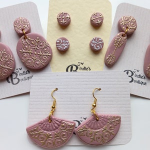 Roccoco-ooh! Polymer Clay Dangle and Stud Earrings *LIMITED EDITION* | Vintage, Unique, Gift, 18th Century, Georgian, Artistic, Quirky, Pink