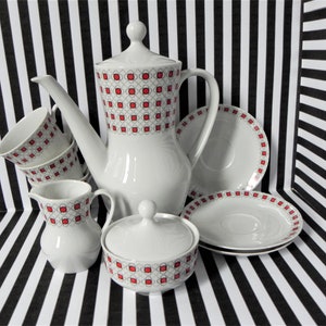 1970's Winterling Kirchenlamitz Bavaria Tea Set. Black And Red Daisy Design.