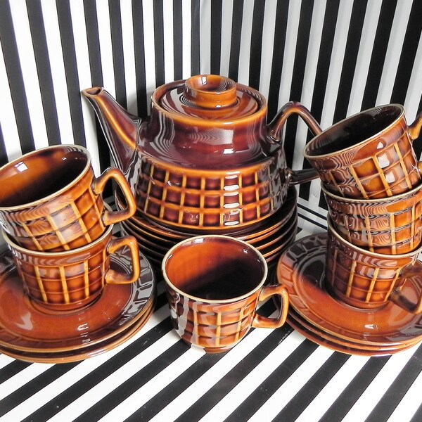 Vintage Polish 1960s Tea Set. Pruszkow. Stylish Retro Waffle Design.