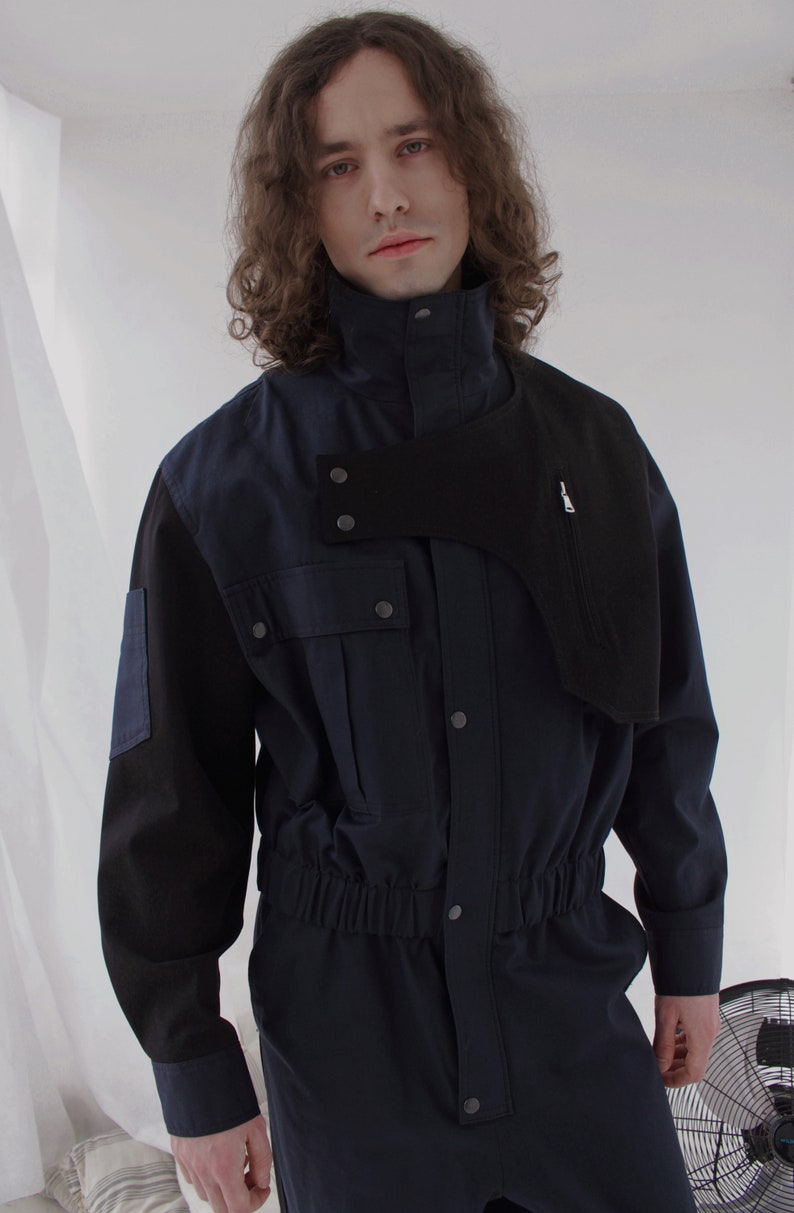 Men Navy Black Jumpsuit Cotton Overall Blue Boilersuit Longsleeve