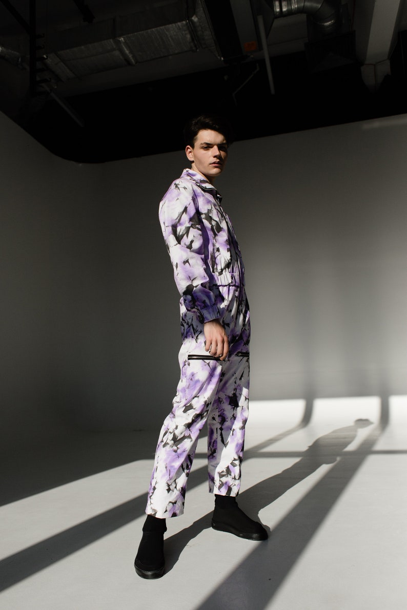 Men's Jumpsuit White Pantsuit Cotton Jumpsuit Tiedye Etsy