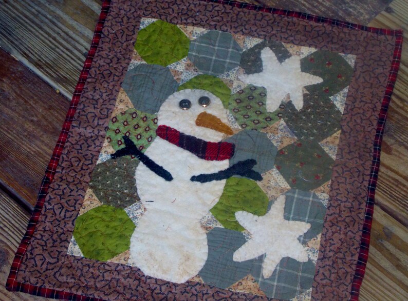 Cheri Payne Mini Quilt/Handmade Primitive Snowman Quilt/Wall image 0