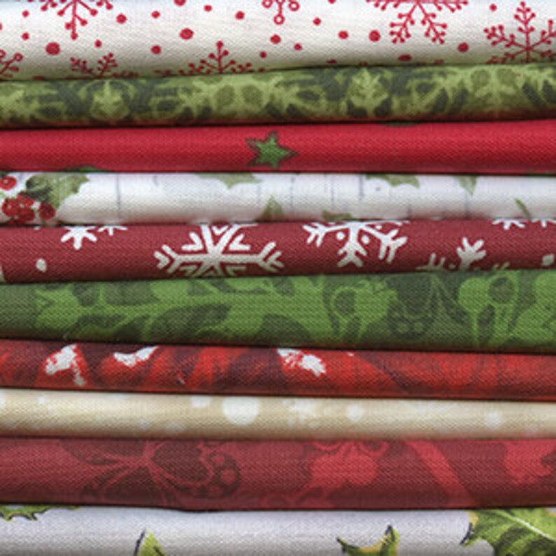 Christmas Quilting Fabric Fat Quarter Bundle  10 fat quarters image 0