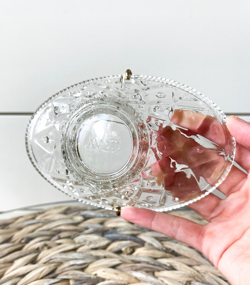 Vintage Avon Clear Glass Basket Bowl With Brass Handle Etsy