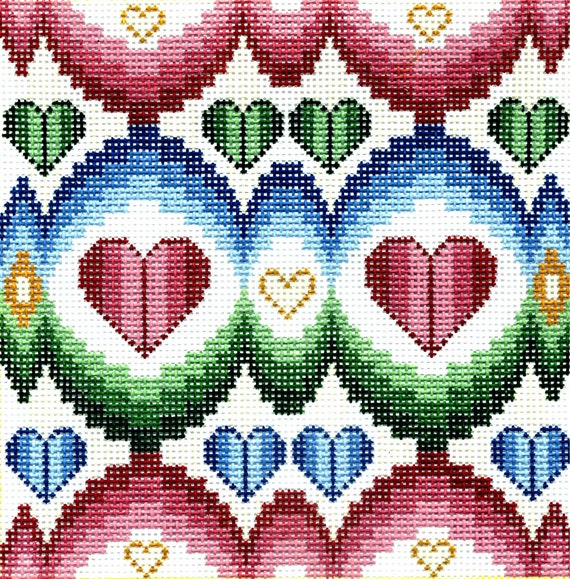 6214 Bargello Hearts Needlepoint Canvas - 