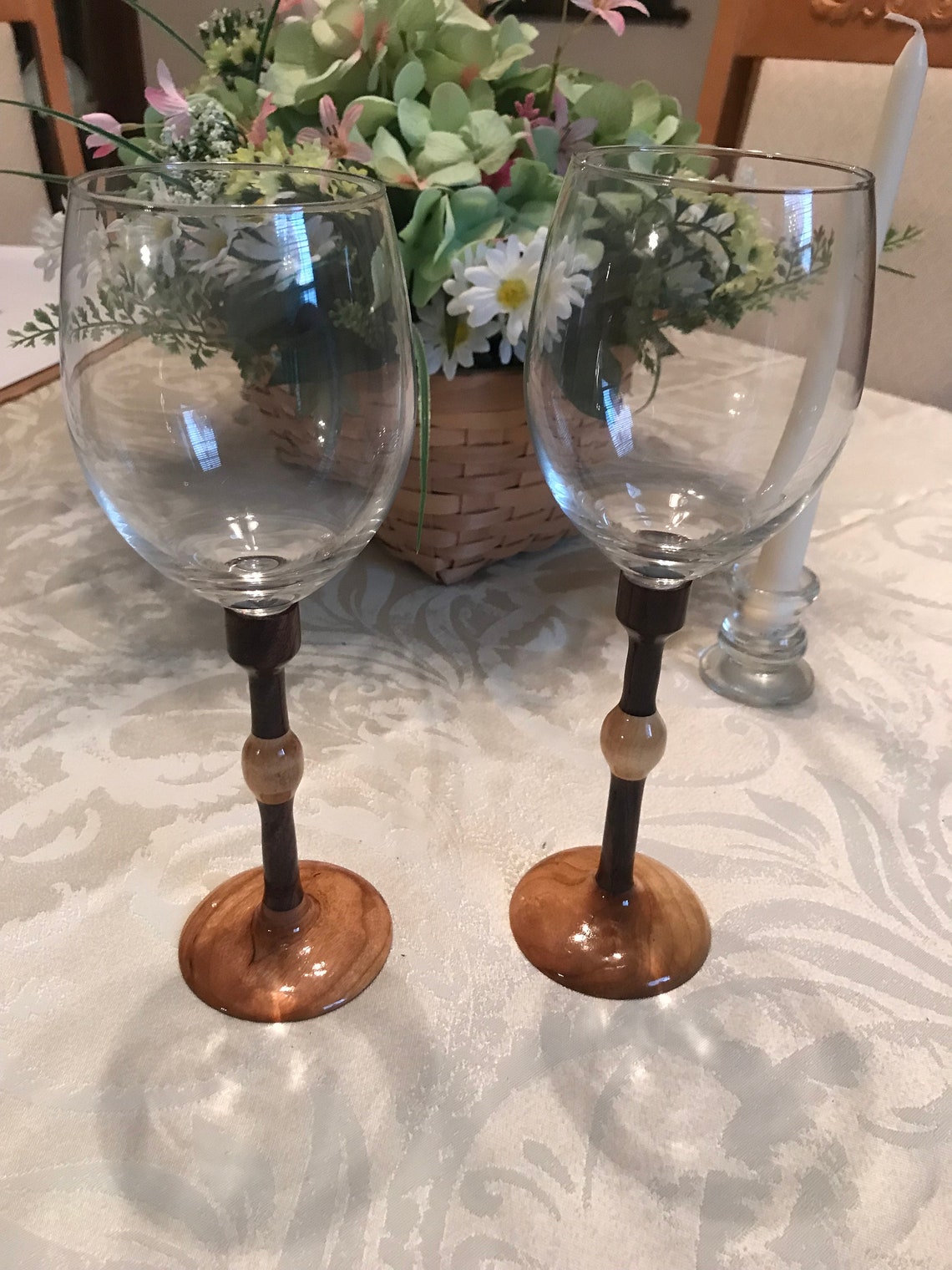 Wood stem wine glasses Etsy
