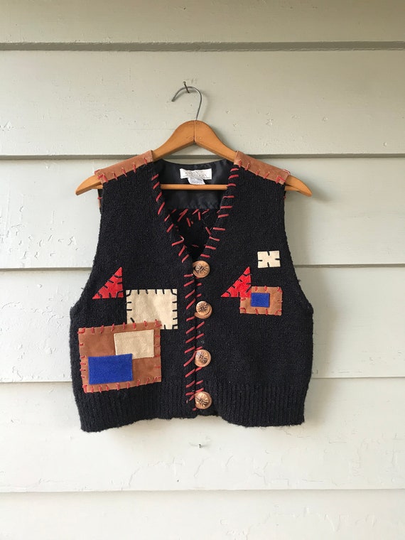 Vtg Knit & Leather Sandy Starkman Vest