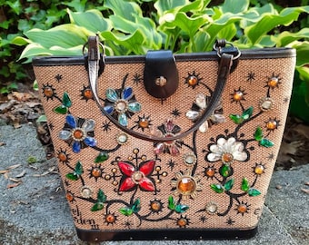 Enid Collins 1960's Jewel Garden 3 Top Handle Canvas Bucket