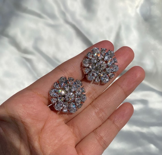 AD American Diamond Minimalist Earrings Studs Tops Two in One