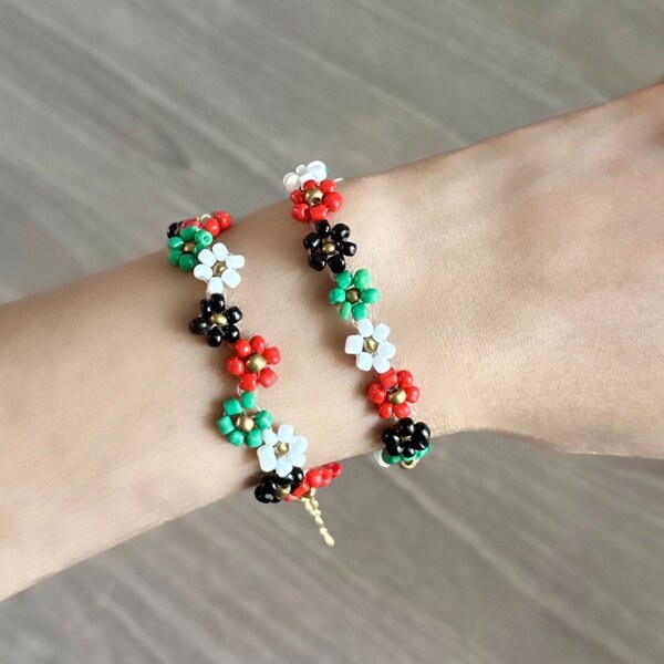 Palestine Bracelet, free Palestine bracelet, flower bead jewelry