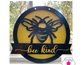 Bee Kind Wood Sign- Layered Wooden Sign - Home or Office Decor- Wall Hanging or Shelf Lean - Custom Message