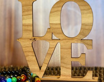 LOVE Wooden Shelf Decoration - Valentines Decor - Comes With Stand - Love - Sunflower - Gift