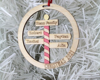 Custom Family North Pole Ornament - Wooden engraved hand painted.