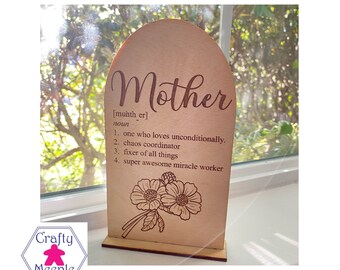 Mother Definition Gift Plaque with Flower Accent - Gift - Mothers Day Decor - Laser engraved