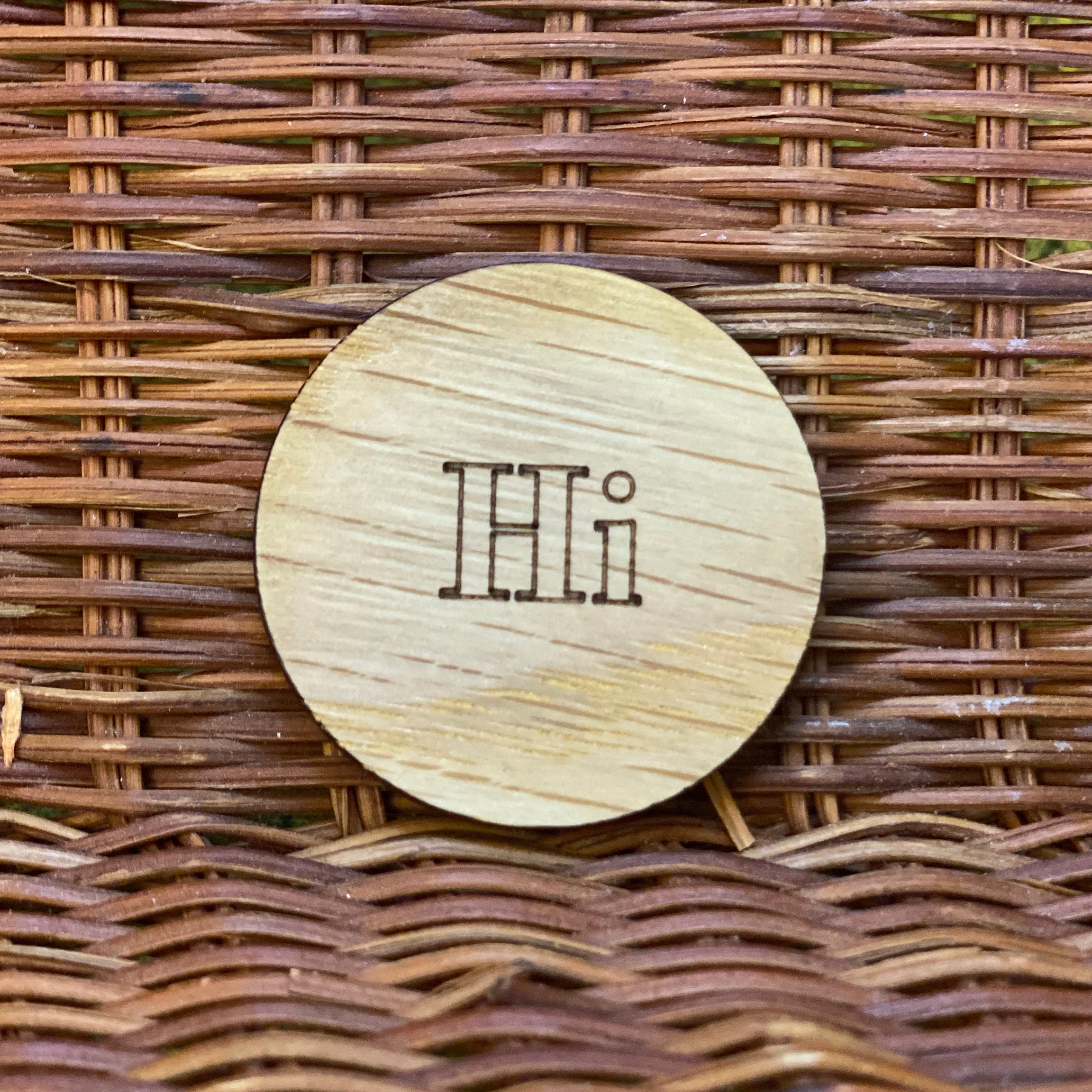 Hi Pins - Wooden - Laser Engraved  - Lapel Pin - Bag Pin