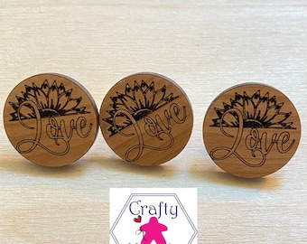 Sunflower Love Pin - Wooden - Laser Engraved  - Lapel Pin - Bag Pin