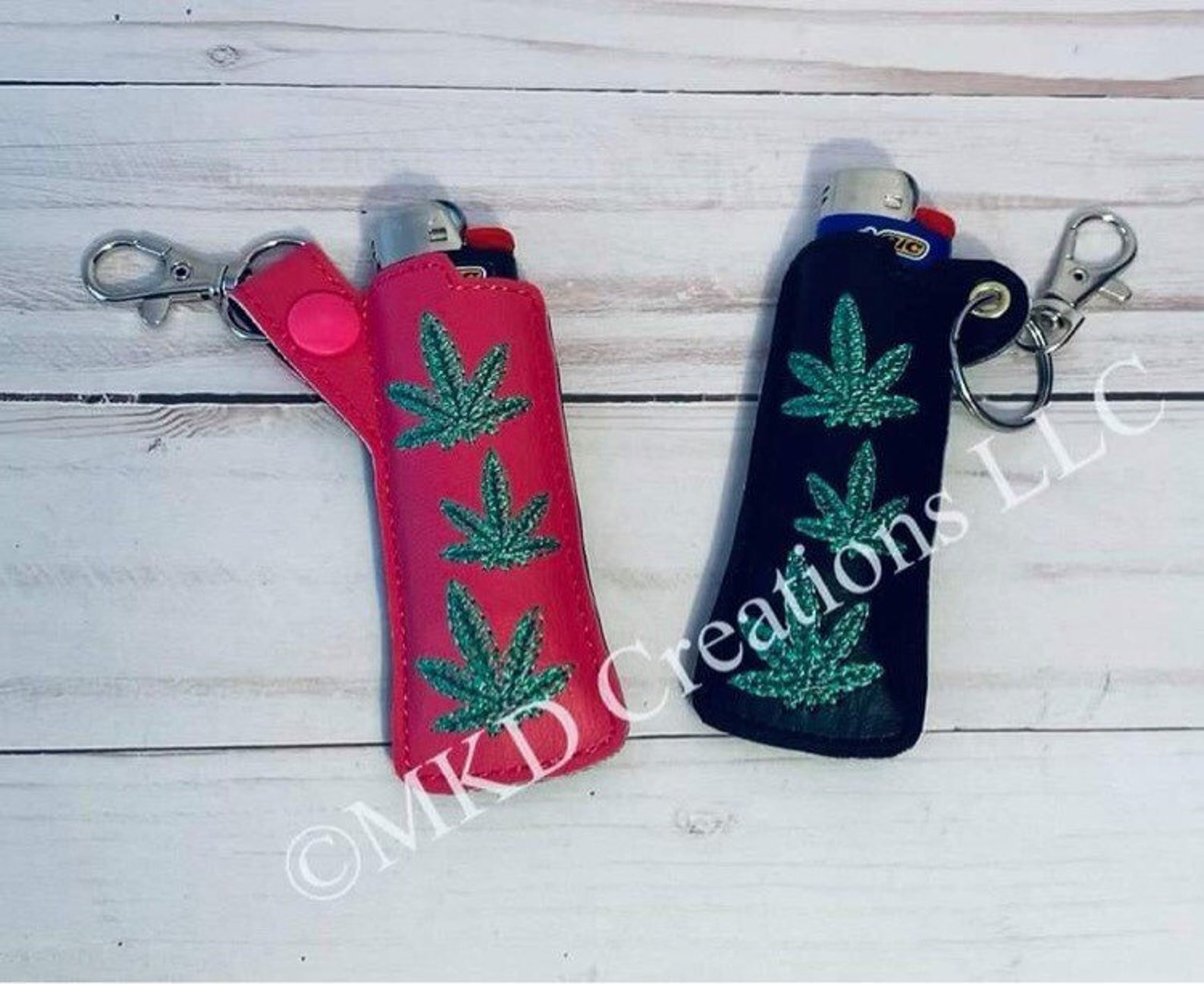 Leafy embroidered lighter holder with clip Pot Leaf Etsy