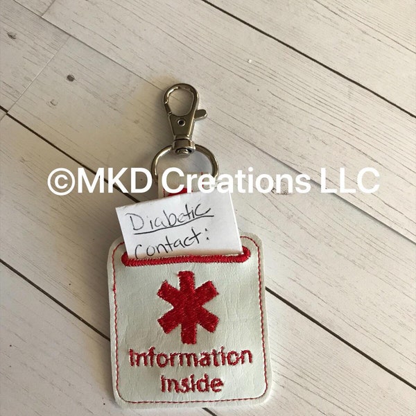 Medical Information Key Chain / Key Fob Medical ID key rings, first aid medical information for emergencies, keychain and lanyard