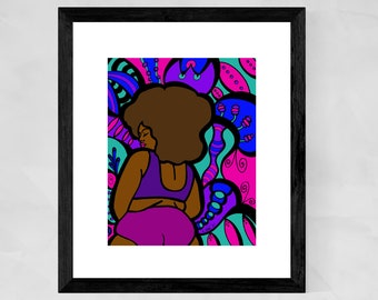 Curvy Black woman, Body Positive Art, African American art, Black Artists, Black woman portrait poster, Christmas gifts for black women