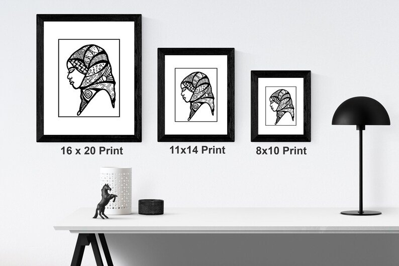 Hijab art, Muslim wall art, Black Muslim woman portrait, Black artists, Christmas gifts for Muslim woman, Muslim Wedding Gift, Islamic decor image 3